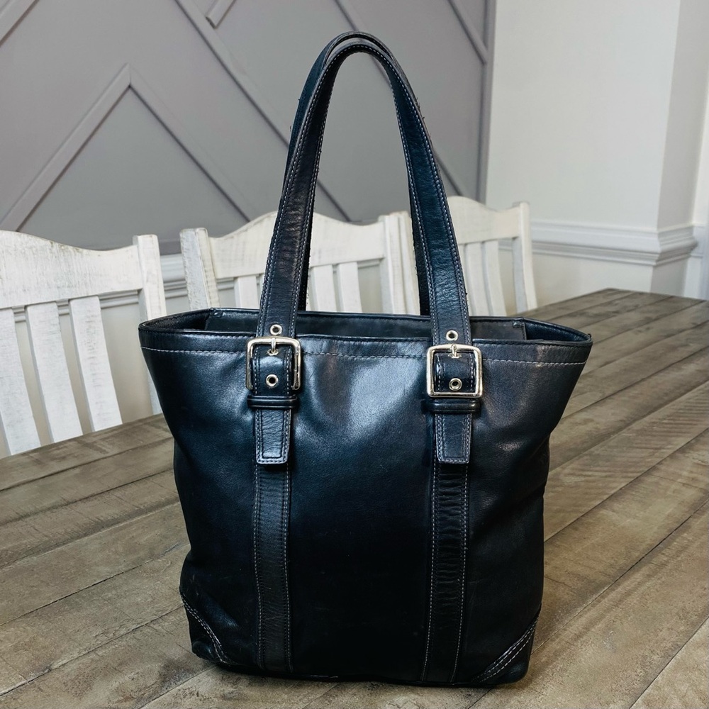 Coach Hampton Vintage Black Smooth Leather Tote Shoulder Bag - Picture 5 of 13